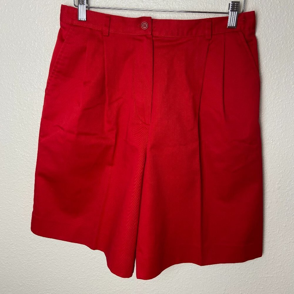 Vintage Pendleton Red High Waisted Pleated  Cotton Shorts Size 12
